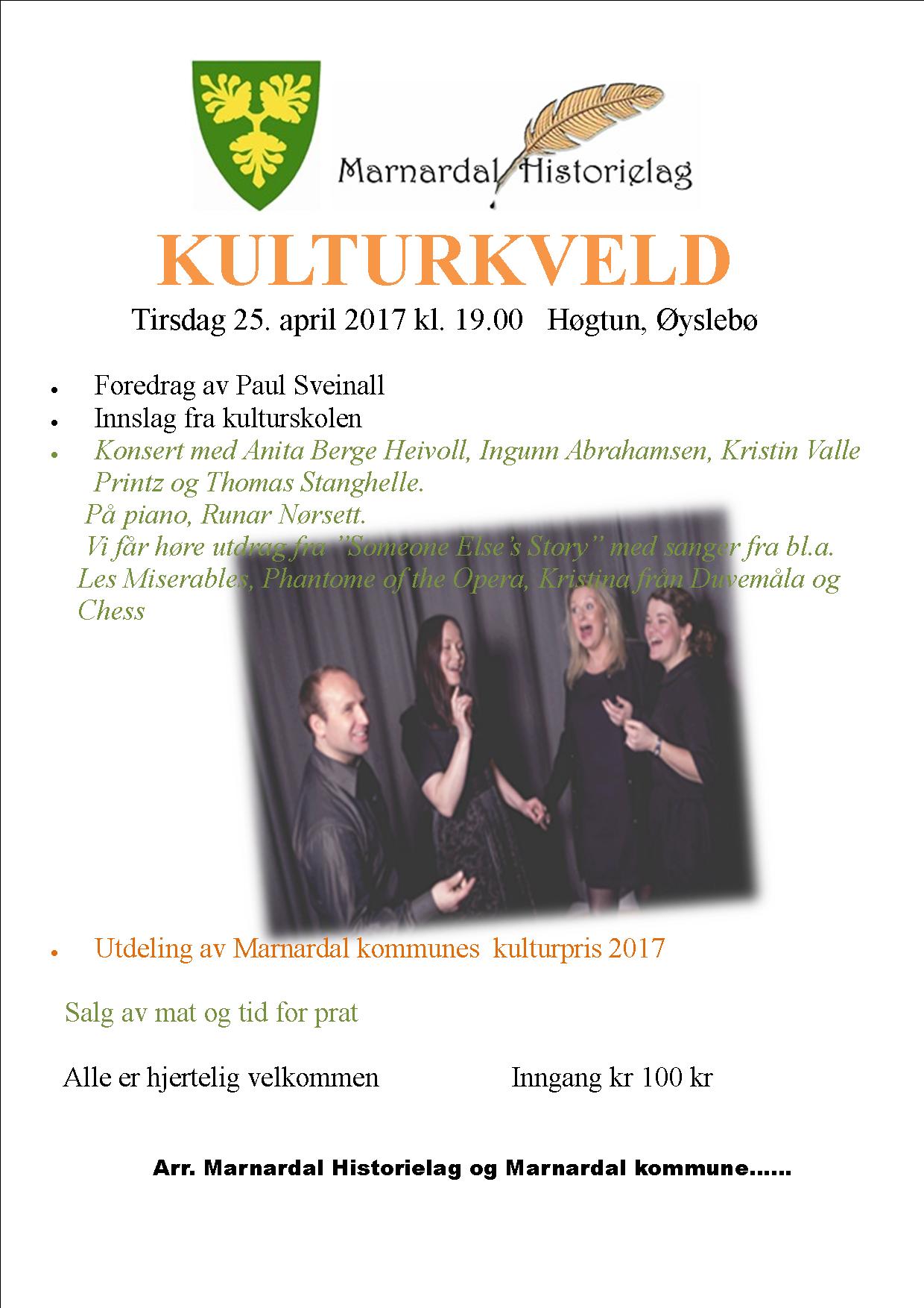 Plakat med program for Kulturkvelden i Marnardal 2017